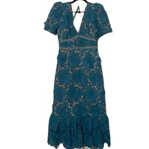 Adelyn Rae Wanda 3D Crochet Midi Dress Teal